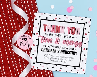 Editable - Children's Ministry Volunteer Appreciation Gift Tags - Valentine Cards - Printable Digital File - HT258d
