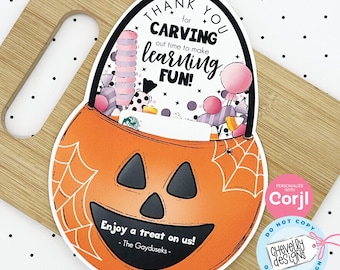 EDITABLE - Halloween Gift Card Holder for Teacher Treat -Jack-o-Lantern - Printable Digital File - GC031