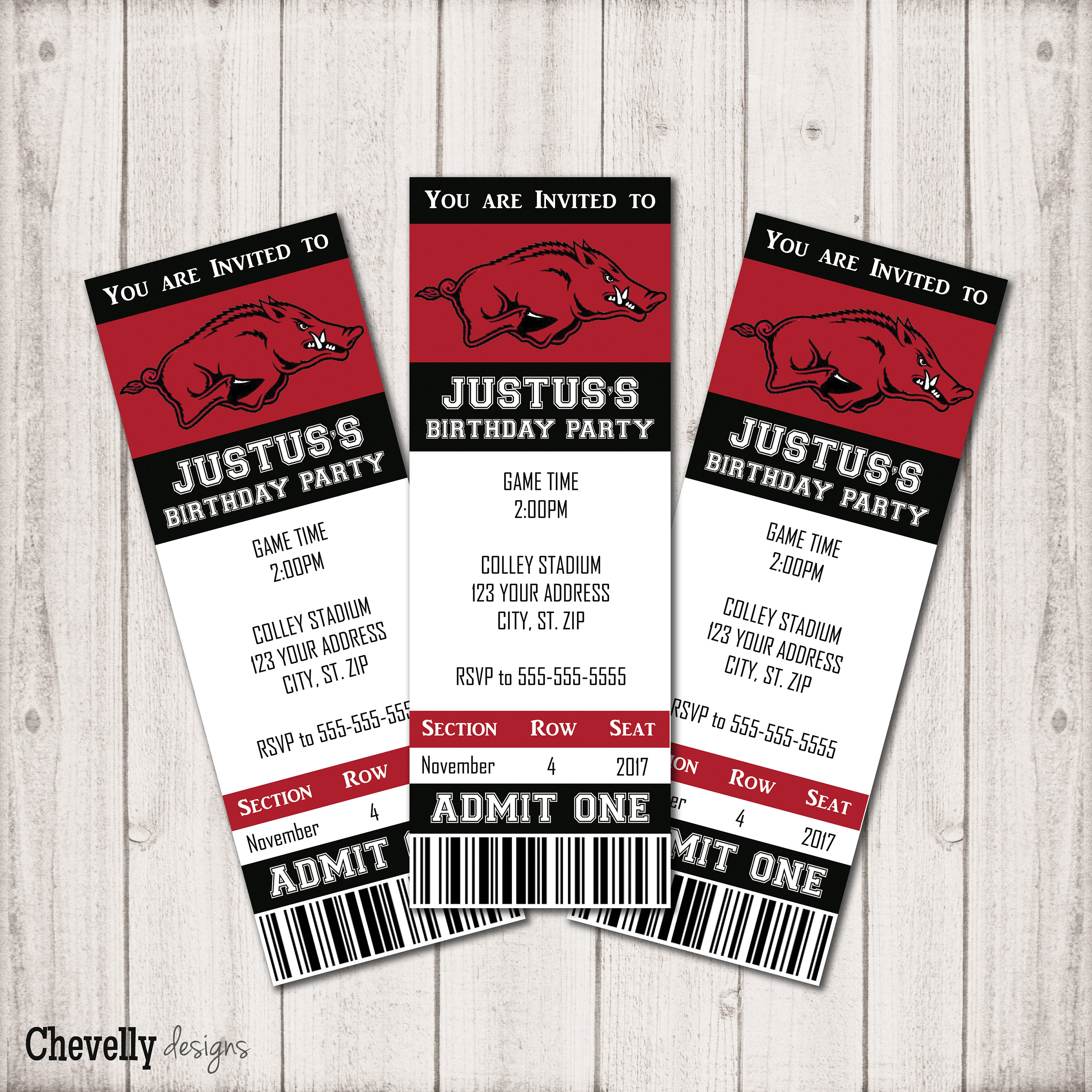 Razorback Ticket Birthday Invitation Inv036 digital Etsy