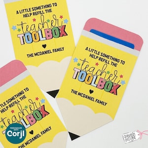 Editable Pencil Gift Card Holder for Teachers | Back to School Printable | Teacher Appreciation Gift | GC006