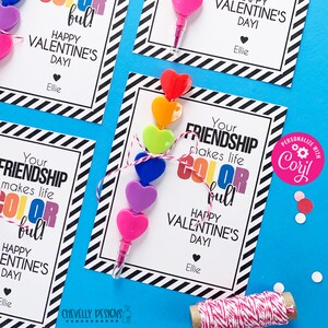 Editable - Your Friendship Make Life Colorful - Valentine Cards - Printable Digital File - VAL041