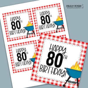 Printable 80th Birthday Gift Tags - Grill, Cookout, BBQ - Instant Digital Download - HT153a