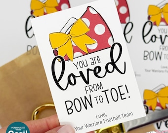 Editable - Gift Tags for Cheerleaders - Yellow Gold and Red Cheer Bow Megaphone - Printable Digital File | HT282y
