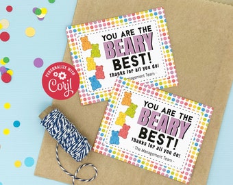 EDITABLE -  You Are The Beary Best - Printable Appreciation Gift Tags - Printable Digital File - HT057
