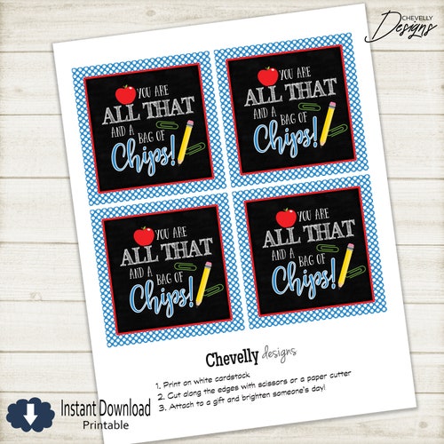 Chips Gift Tag Printable You Are All That and a Bag of Chips Etsy