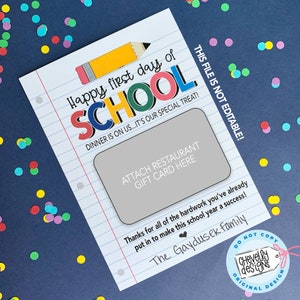 Restaurant Geschenk Kartenhalter zum Ausdrucken - Back To School - Dinner Is On Us - Lehrer Geschenk - Digitale Datei - GC024