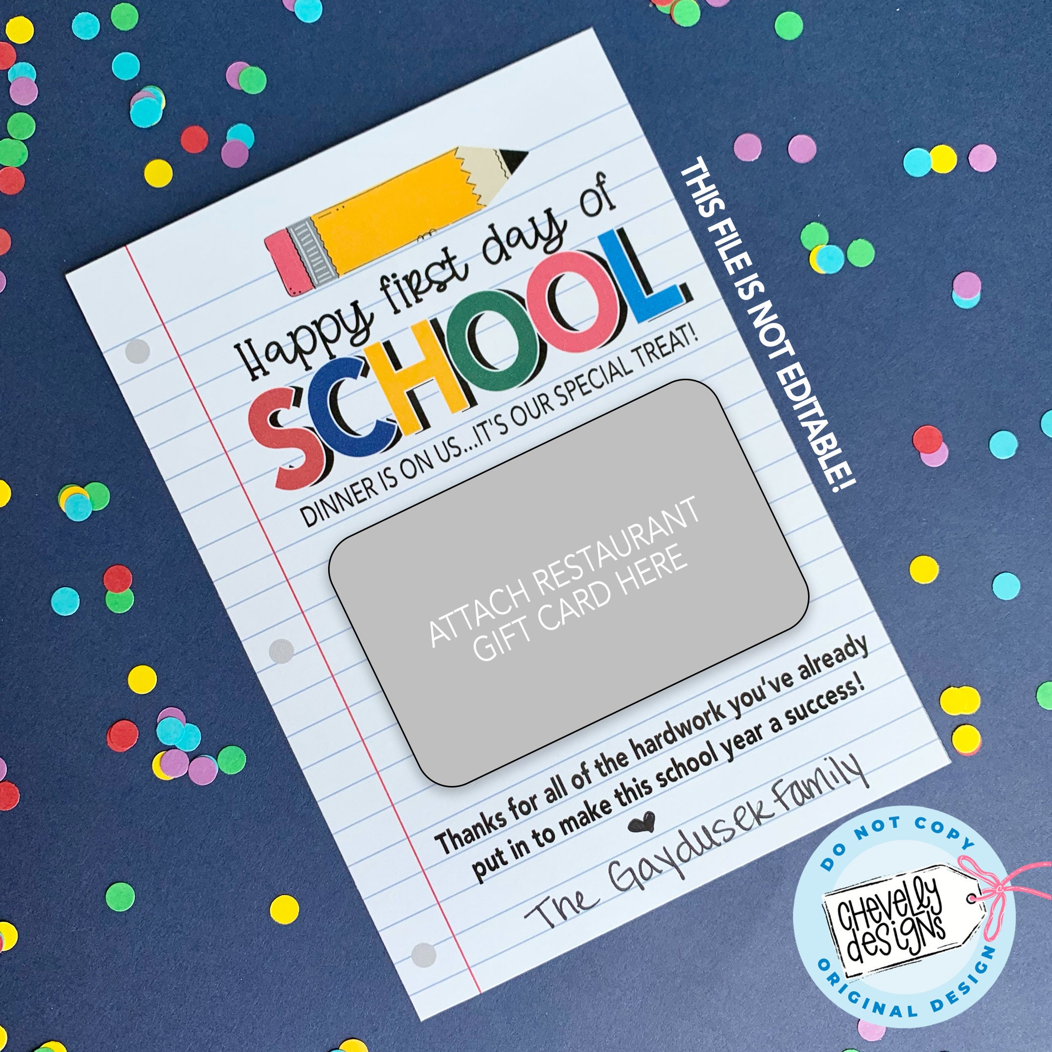 Printable Restaurant Gift Card Holder - Back To School - Dinner Is On Us - Teacher Gift - Digital File - GC024