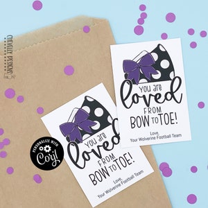 Editable - Gift Tags for Cheerleaders - Purple, White, Black Cheer Bow Megaphone - Printable Digital File | HT282j
