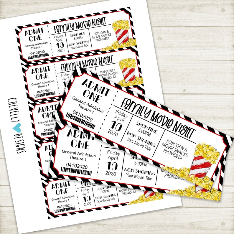 family movie night at home movie tickets digital etsy