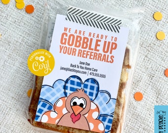 EDITABLE - Gobble up Your Referrals - Thanksgiving Marketing Gift Tags