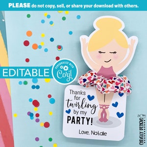 EDITABLE - Printable Ballerina Scrunchie Party Favors - Digital File - VAL038a