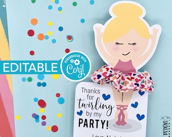 EDITABLE - Printable Ballerina Scrunchie Party Favors - Digital File - VAL038a