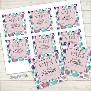 Printable - Wild for Sweet Teachers - Colorful Leopard Print Gift Tags for Teacher Treats - Instant Digital Download HT-BTS004a