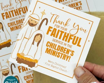EDITABLE - Thank You for Your Faithful Service - Christmas Children's Ministry Appreciation Gift Tags - Printable Digital File HTX077