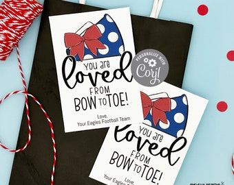 Editable - Gift Tags for Cheerleaders - Red, White, Royal Blue Cheer Bow Megaphone - Printable Digital File | HT282s