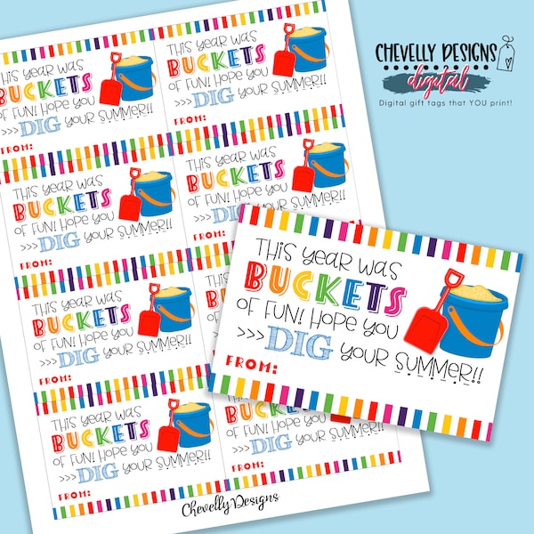 Buckets of Fun Gift Tags |Printable Dgital File | End of the year, schools out, student gift | HT-EOY011 - INSTANT DOWNLOAD