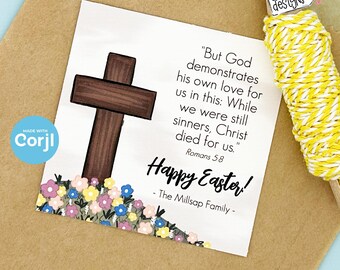 EDITABLE - While we were still sinners Christ died for us - Romans 5:8 - Easter Treat Gift Tag - Printable Digital File - HT427