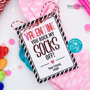 Bearbeitbar - You Rock My Socks Off - Valentinstag Geschenkanhänger - Druckbare digitale Datei - VAL040