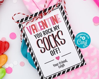 Editable - You Rock My Socks Off - Valentine Gift Tags - Printable Digital File - VAL040