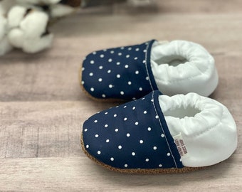 Trendy Baby Moccasins - Navy Polka