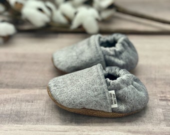 BUY 2, GET 1 FREE: Trendy Baby Moccasins - Silver Velvet, gray baby shoes, gray baby booties, handmade baby crib shoes