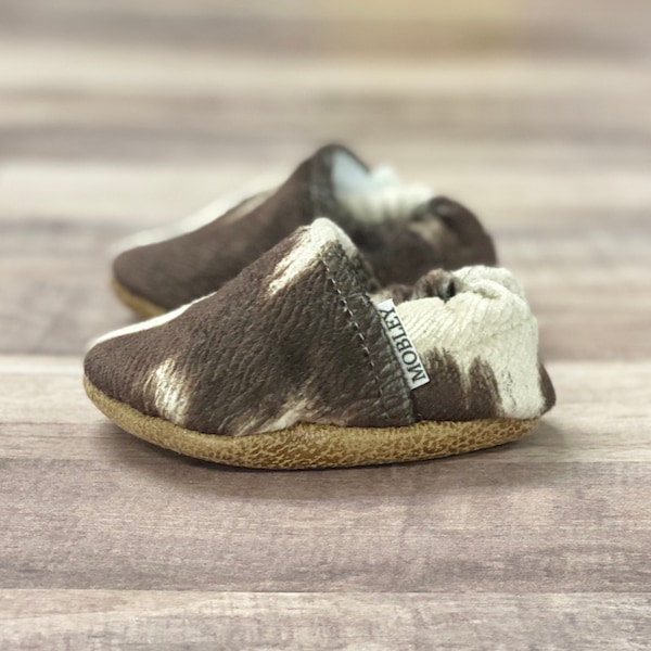 BUY 2, GET 1 FREE: Handmade Baby Moccasins - Cow Print Slippers - Western Baby Shoes - Western Baby Shower Gift - Cowhide Baby Booties
