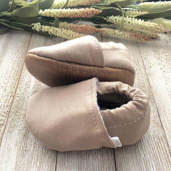 BUY 2, GET 1 FREE: Tan baby moccasins - Tan baby shoes, first birthday shoes, personalized baby booties, neutral baby shoes