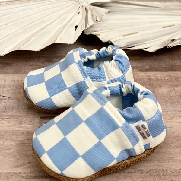 BUY 2, GET 1 FREE: Handmade Baby Moccasins - Checkered Print Slippers - Checker Baby Shoes - Trendy Baby Shower Gift - Checker Baby Booties