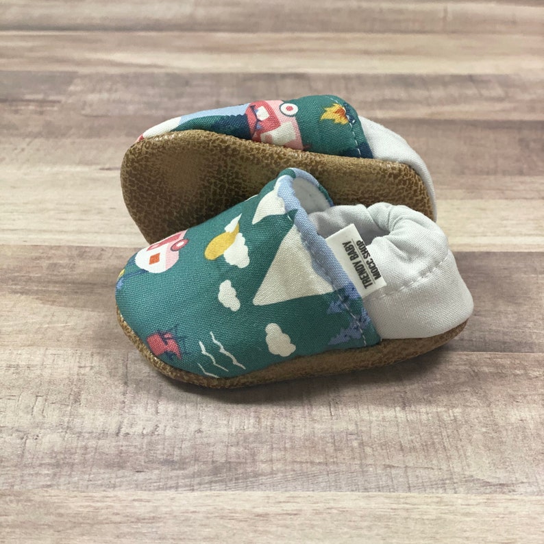 Mountain Baby Moccasins, Camping Baby Moccs, Handmade Outdoor Toddler Moccasins, Adventure Baby Shower Gift, Baby Booties image 2