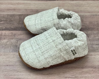 Personalized Baby Gift with White Crosshatch Print - Baby Gender Neutral Moccasins - Gender Neutral Baby Booties - White Toddler Moccasins