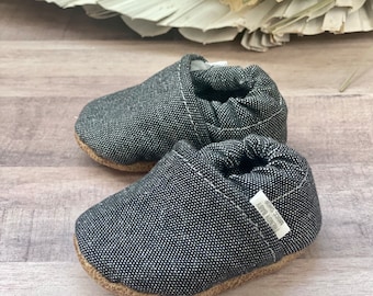 Buy 2, GeT 1 Free: black denim baby moccasins, black baby shoes, black soft sole shoes, gray baby shoes, handmade baby shoes