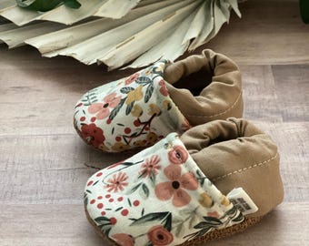 BUY 2, GET 1 FREE: white spring floral floral baby shoes, floral baby moccasins, baby shoes, pink baby booties, floral girl’s first birthday