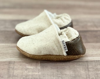 BUY 2, GET 1 FREE: Speckled Tan Baby Moccasins - Gender Neutral Shoes for Babies - Baby Boy Shoes - Baby Moccs