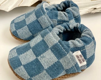 BUY 2, GET 1 FREE: Handmade Baby Moccasins -checkered Print Slippers - Checker Baby Shoes - Checkered Shower Gift - Checked Baby Booties