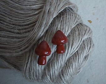 Padauk Mushrooms Handmade Wooden Stud Earrings, 925 Silver