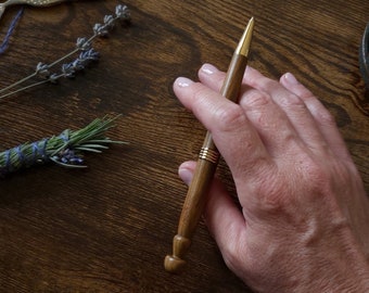 Palo Santo Mushroom Handmade Wooden Ballpoint Pen with Gold Accent