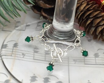 Christmas Wine Glass Charms Set of 4, Handmade Sterling Silver Wine Glass Charm Bracelet, Swarovski Crystal, Holiday Elegance!