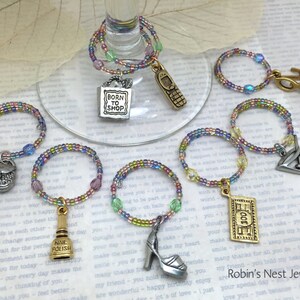 Ladies Club Wine Charms, Handmade Wine Markers, Girl&#39;s Night, Hostess Gift, Birthday Gift