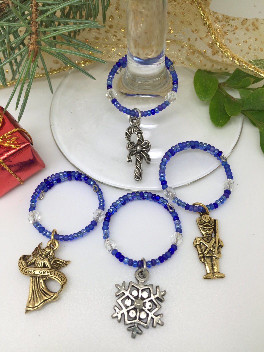 Holiday Wine Charms, christmas Eve Handmade Wine Markers, Christmas