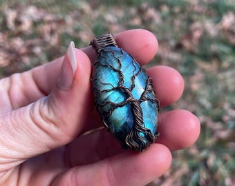 Tree of Life Pendant ~ Labradorite Gemstone Talisman Necklace ~ Copper Wire Wrap Pendant ~ Handmade in Appalachia