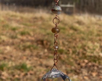 Golden Age Suncatcher | Rainbow Maker | Faceted Crystal Sun Catcher | Assorted Glass Beads & Copper Wirework