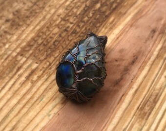 Tree of Life Pendant ~ Labradorite Gemstone Talisman Necklace ~ Copper Wire Wrap Pendant