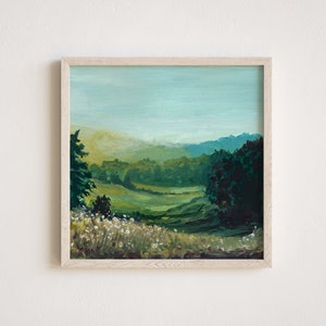 Wildflower Landscape Print, "Meadow Walk", Wildflower Field Painting, Cottagecore Forest Art, by Hannah Beimborn