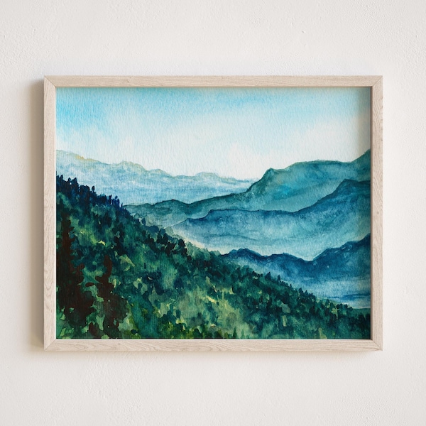 Smoky Mountain Watercolor Print, "On the Hilltop", Great Smoky Mountains National Park, Appalachian Mountains, Blue Ridge Parkway, Wall Art