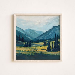 Mountain Watercolor Print, "Golden Meadow", 8x8, 10x10, 12x12, 14x14, 16x16