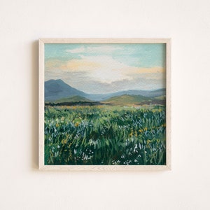 Wildflower Landscape Print, "Meadow Dance", Wildflower Field Painting, Cottagecore Print, Springtime Wall Art, 5x5, 8x8, 10x10, 12x12