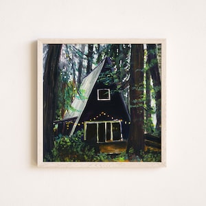 Cabin in the Woods Print, Little Cabin, Cottagecore Forest Art, by Hannah Beimborn image 1