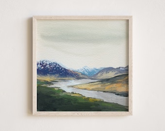 Aquarelle alpine, « fonte des neiges », impression d'art d'archives, décoration scandinave