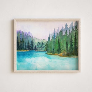 Mountain Lake Watercolor Painting | "Joffre Lakes" | Pacific Northwest Fine Art Print | 5x7, 8x10, 11x14 | Landscape Watercolor | Pine Trees
