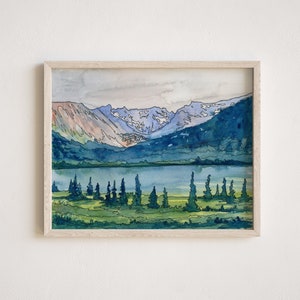 Colorado Watercolor Print | "Indian Peaks Wilderness" | Brainard Lake | Lake Painting | Tree Watercolor | Snow Capped Mountains